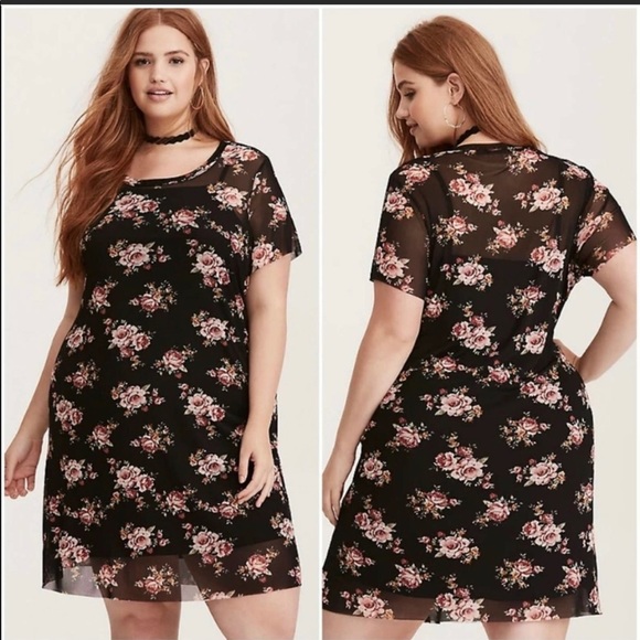 Torrid Short Sleeve Mesh Floral Print Mini Dress